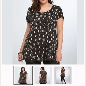 Torrid Black Bunny Blouse With Frayed Hem 1/4 Back Zipper Detail • Size 1X